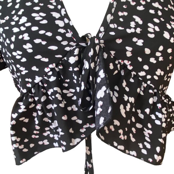 Abstract Floral Babydoll Tie Ruffle Crop Top Boho Cottagecore Y2K Dark Fairy-M - Picture 3 of 10